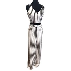 Crystal Sky Black White Striped 2 Piece Set Crop Top Wide Leg Pants Women Size 3